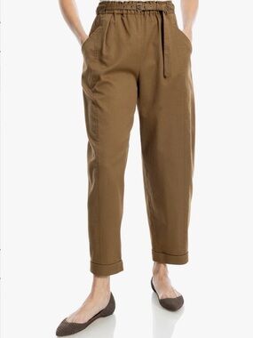 MAX STUDIO Belted Pique Barrel Leg Pants in Peat